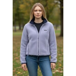 LL Bean Womens Fleece Jacket Lavender Full Zip Cozy‎ Sherpa Pockets Size M